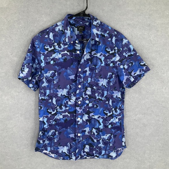 J.Crew Mens Button Up Shirt Sz M Short Sleeve Blue Floral Print Casual - Picture 1 of 7